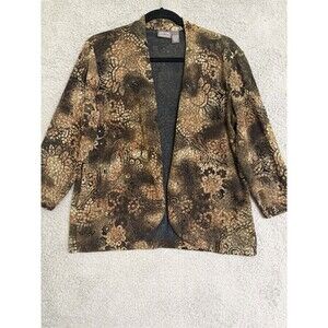 Additions By Chicos Womens Open Front Blazer Size 2 Multicolor Floral 3/4 Sleeve